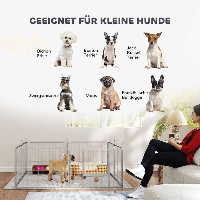 Вольєр для собак PawHut - вольєр-загон для цуценят, 8 панелей, 80x60 см, срібний