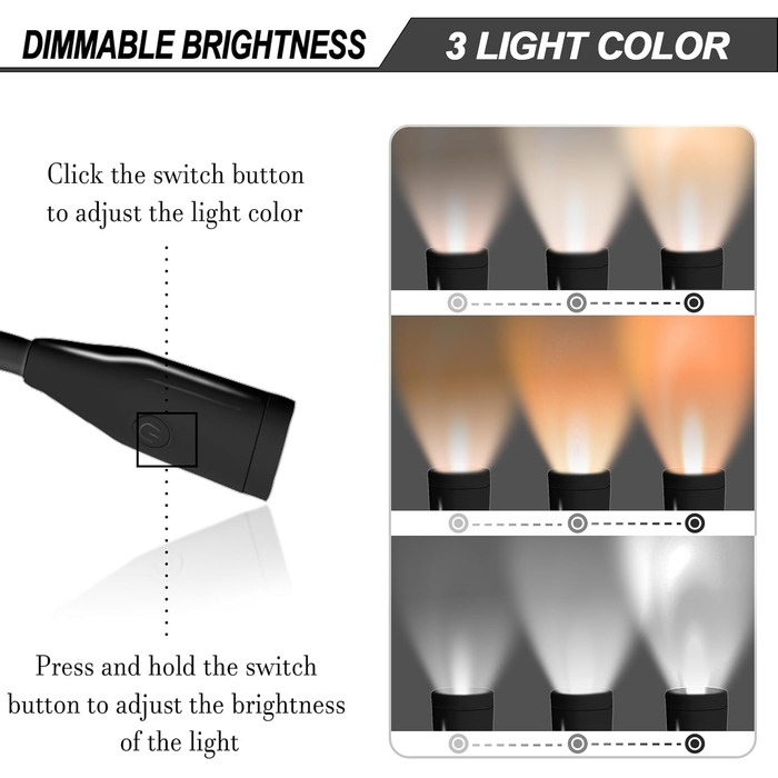 Ліхтарик для читання Schwarze Hals LED, USB акумулятор 1000mAh, 3 режими яскравості, для рукоділля, ремонту, шиття, майстерні, риболовлі, чорний