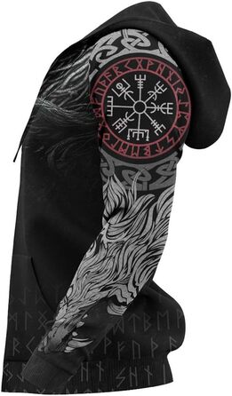 Світшот з принтом скандинавської міфології: молот Тора та вовк, 3D, унісекс