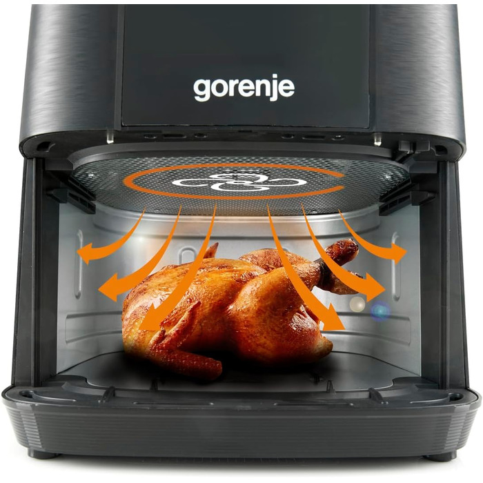 Аерофритюрниця Gorenje AF1350DWB, 1350 Вт, чаша 5.4 л з вікном, 8 автоматичних програм, антипригарне покриття, LED-дисплей, чорна