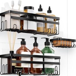 Набір з 3 полиць для душу HomeHacks без свердління, з тримачем для мила, з нержавіючої сталі, для ванної, кухні та вітальні