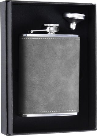 Фляга з гравіюванням, набір фляг з горнятком та воронкою, персоналізовані подарунки (8oz/237ml, коричнева) (8 oz, сіро-гольф)