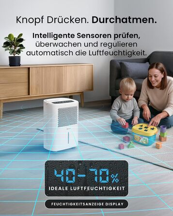 Про Бріз® Eco Kompakt 12L/день - Розумний осушувач повітря з Wi-Fi, LED-дисплеєм, функцією сушіння та автоматичним вимкненням (12л, 20 м²)