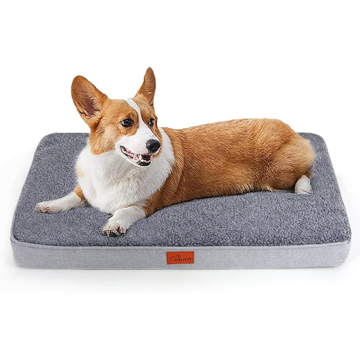 Килимок для собак Caliyo, середнього розміру, 91x69x7.6 см, з Memory Foam, сірий, можна прати