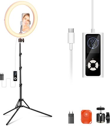 NEEWER Комплект кільцевого світла для фото та відео: 48 см, 52 Вт, регульоване LED кільцеве світло з штативом та Bluetooth для смартфона, YouTube, селфі (RH12B Pro)