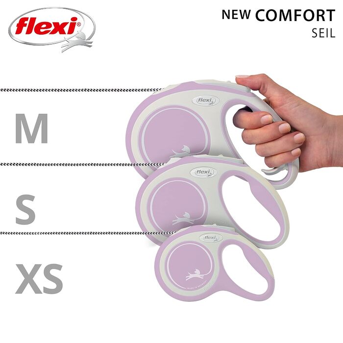 Розтягуваний поводок для собак Flexi з м'якою ручкою, різні довжини (3 м, 5 м, 8 м), для собак вагою до 20 кг, колір рожевий