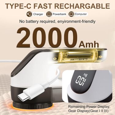 Електричний видалення ворсу Fusselrasierer з LED-дисплеєм, 3 режими потужності, USB, 3 змінні леза, для всіх тканин