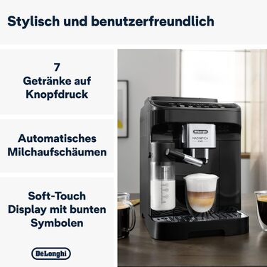 Кавомашина De'Longhi Magnifica Evo ECAM 292.81.B з LatteCrema, 7 прямих кнопок, 2-купові, чорна