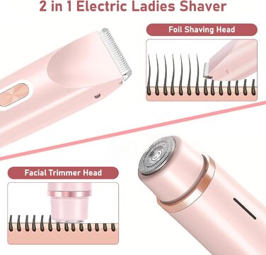 Електричний жіночий епілятор 2-в-1, водонепроникний, для обличчя, тіла, ніг, бікіні (рожевий)