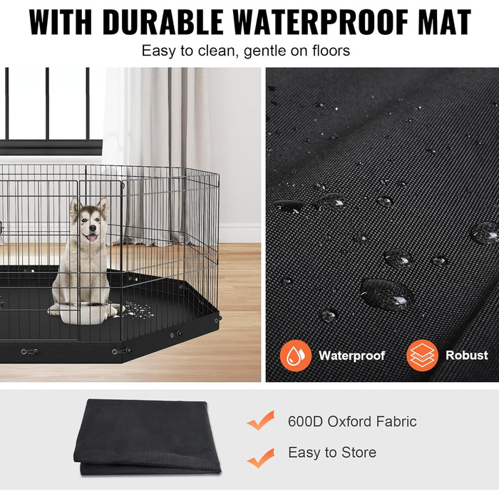 VEVOR 8-Panel Foldable Dog Playpen with Waterproof Cover & Mat - 61cm High