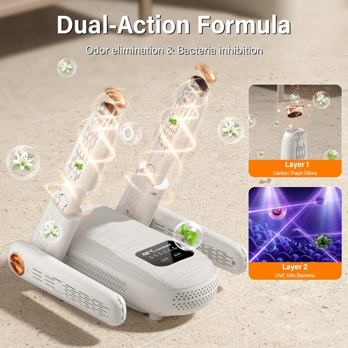 Електричний сушильник для взуття 2 пари, з таймером 1/3/6 год та 2 швидкостями, UV-лампа, складаний дизайн, для взуття, рукавичок, шапок, шкарпеток, лижних черевиків
