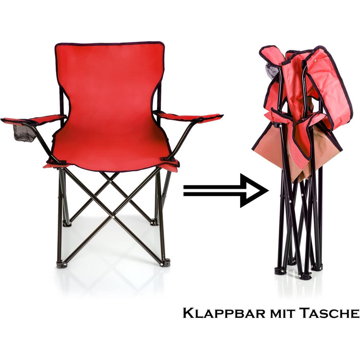Крісло для риболовлі BigDean, складане, з підстаканником та сумкою - крісло для кемпінгу, риболовлі, саду (червоне)