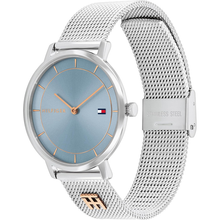 Годинник Tommy Hilfiger для жінок з металевим браслетом Mesh - кварцовий, сталь, срібло, золото, рожеве золото, темно-синій