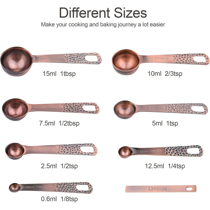 Measuring Cups and Spoons Set, 6 Copper Measuring Cups and 7 Stainless Steel Measuring Spoons with Leveler, Bronze, 13-Piece