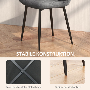HOMCOM Dining Chairs, 4-Piece Set - Velvet-Look Kitchen Chairs with Backrest, Upholstered Chairs with Metal Legs, for Dining Table, Gray