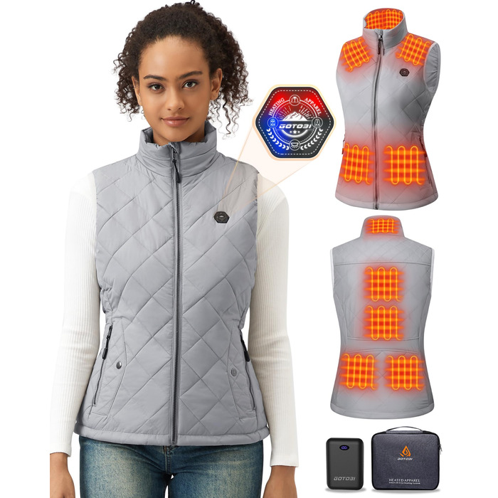 Жіночі грілки Heizwete з акумулятором 16000mAh 7,4V - 9 зон нагріву, 3 температурні режими, для активного відпочинку (сірий, S)