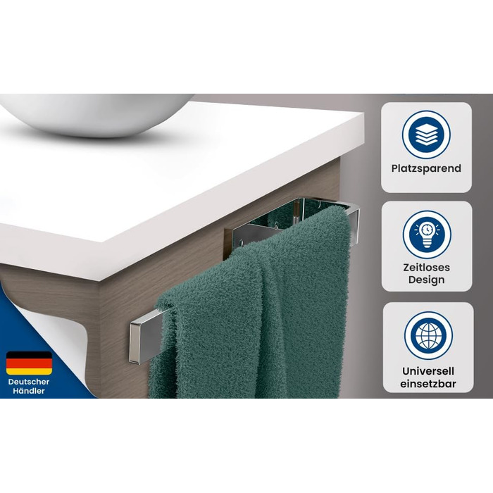 Тримач для рушників на стіну rtmr, хром, 32 см. Стильний тримач для рушників з алюмінію, для ванної кімнати та гостьового туалету. Компактний, настінний.