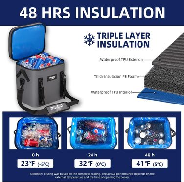 Thurso SURF Soft Cooler 24 Can — Термосумка для напоїв на 24 банки, 48 годин ізоляції, водонепроникна, для пляжу, кемпінгу, каякінгу, паделбордингу (сірий/чорний)