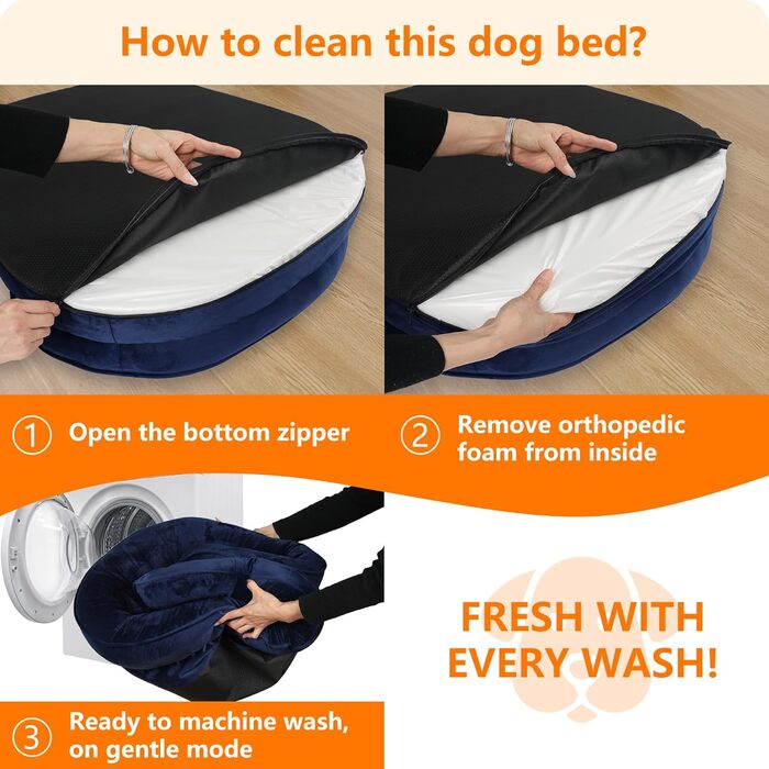 Ортопедичне ліжко для собак HMTOPE, собаче ліжко-софа з валиком для шиї, неслизьке дно, знімне та пральне, для маленьких та середніх собак, 90 x 71 x 15 см, темно-синій