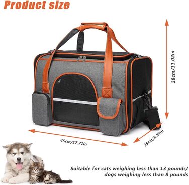 Транспортна сумка для кота/собаки до 8 кг, складана переноска для середніх та маленьких тварин, підходить для подорожей (літак, авто, поїзд), з ременем, переноска-сумка