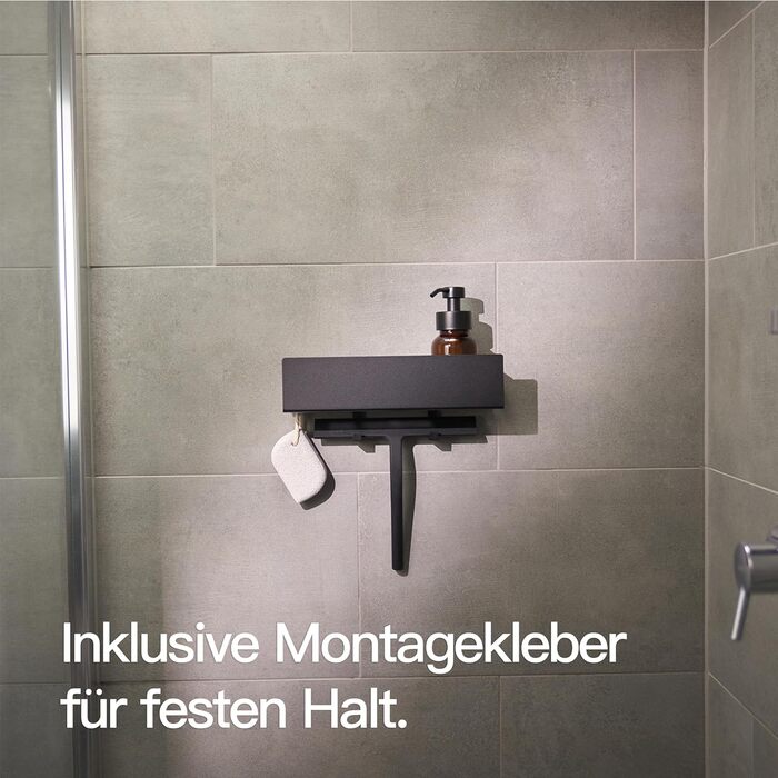 Designfabrik Hamburg Shower Shelf without Drilling | Bathroom Organizer | Shower Shelf without Drilling | Bathroom Shelf | Hanging Shelf | Wall Shelf | Adhesive Shower Basket | Shower Shelf Black 30 cm