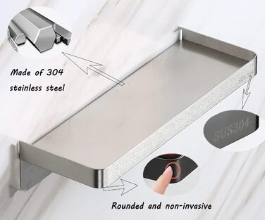 Self-adhesive bathroom shelf, stainless steel, wall mount, shower shelf, rust-proof storage for bathroom & kitchen, brushed finish