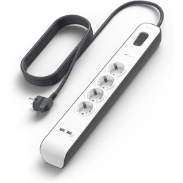 Мережевий фільтр Belkin з захистом від перенапруги та USB-портами, 8 розеток, 2 USB-A, 2.4A, кабель 2м, для дому та офісу