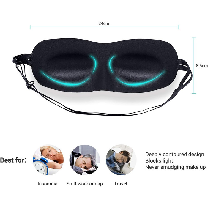 Маска для сну EMPO з м'якої пам'яті (Memory Foam), 3D, з регульованими ремінцями та берушами