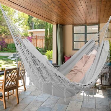 Гамак Boho для двох, до 204 кг, з чохлом, для саду, патіо, двору, кімнати, сірий