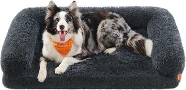 Feandrea FluffyHug Dog Bed, Dog Cushion Size XL, Dog Mat for Medium and Large Dogs, Dog Sofa with Ruffle Foam, Removable and Washable Cover, 106 x 80 x 23 cm, Ombré Grey PGW233G01 (XL (106 x 80 x 23 cm), dark grey)