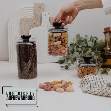 Набір контейнерів для кави Kitchen&CO. (3 шт.) з вакуумним кришками, скляні, BPA-free, з боросилікатного скла