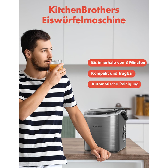 KitchenBrothers Ice Cube Machine Small - Crushed Ice Machine - Ice Cube Machine, Cubes - Ice Cube Maker - Ice Maker - Ice Cube Machines - Ice Crusher - Icecrusher