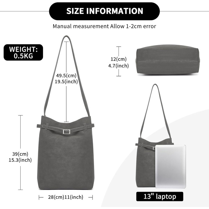 Сумка жіноча Miss Lulu велика шопер Tote Bag з м'якої PU шкіри середнього розміру, сіра (2-2)