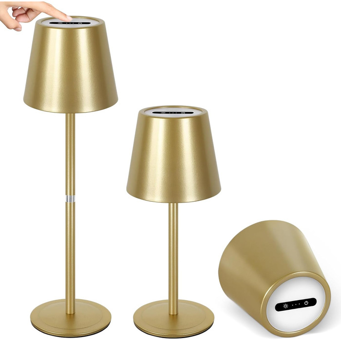 LED настільна лампа OUTON 2 шт. Бездротова, з регулюванням яскравості, 3 режими кольору, USB-C, IP54, 30 годин роботи, для дому та вулиці, чорний/золотий