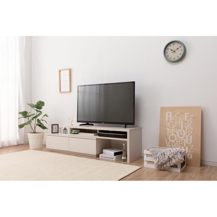 Iris Ohyama TV Furniture, TV Stand, TV Bench, TV Mount for Screens up to 43 inches, 4 Shelves, Extendable, Contemporary, Bedroom, Living Room - TV Cabinet - SAB-100 - White Oak