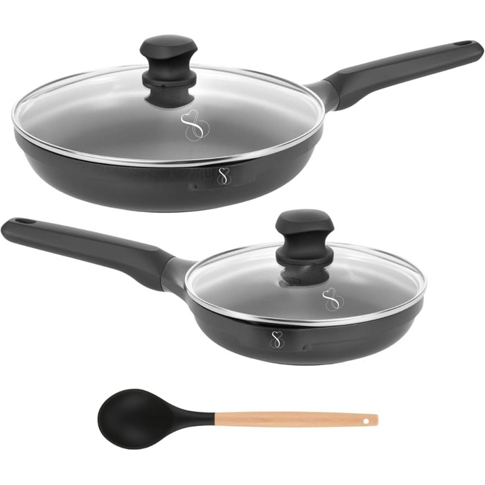 Набір сковорідок Stone&Stone 4 шт. (20, 24, 28, 32 см) з антипригарним покриттям | Для індукції, газу | Алюміній, сталь, професійні | З німецьким покриттям, без PFAS