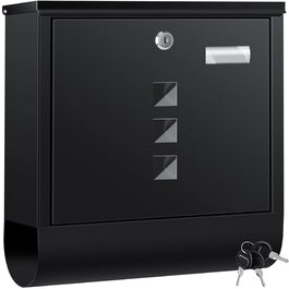 Поштова скринька KESSER® з газетним відділенням, іменним шильдиком, оглядовим вікном, нержавіюча сталь, чорний матовий, 3 ключі, настінний монтаж, велика, з матеріалом для кріплення