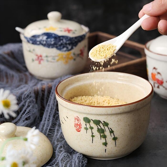 Керамічна цукерниця з ложкою 430мл, дозатор для солі, приправа, спеції, керамічний контейнер для кухні, дому, кав'ярні (білий) (Tree 400мл)