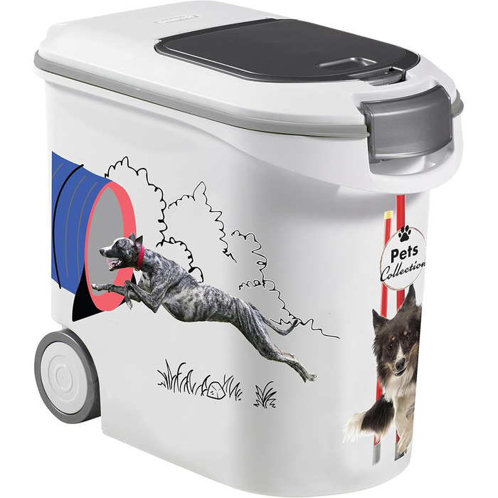 Контейнер для корму для собак Curver – 35 л/12 кг – Pets Collection – герметичний, з колесами, 28 x 49 x 43 см