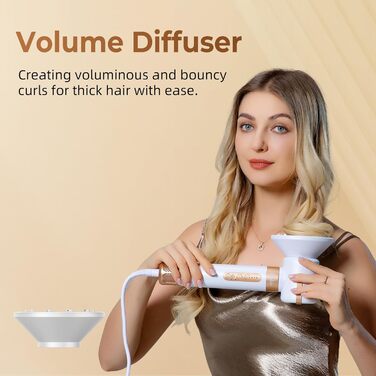 UKLISS Airstyler Pro 7-в-1: Фен, стайлер, завикучувач. Професійний набір для волосся з автоматичною завивкою, брашінгом та випрямленням. Зменшення пухнастості, без екстремального нагріву. Білий, золотий