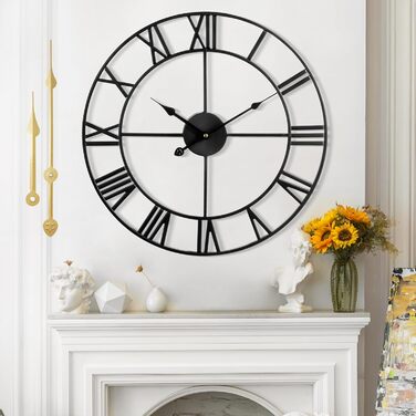 Mee 2ou Wall Clock Modern Nearly Silent Without Ticking - 40cm Diameter Roman Numeral Wall Clocks Modern Living Room Wall Clock Vintage For Bedroom Kitchen Office Country Style Industrial Style