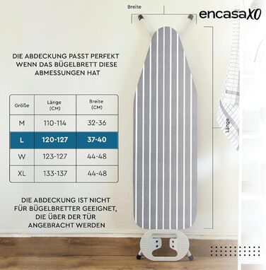 Чохол для прасувальної дошки Encasa XO Roma, 125x39 см, сірий, з термозахистом та товстим шаром ватину