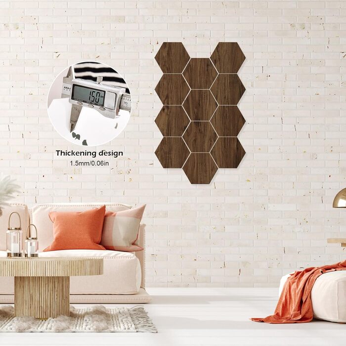 Набір гексагональних акустичних панелей MENAYODA (12 шт), самоклейні звукопоглинаючі плити високої щільності для стін, стелі та дверей, коричневі