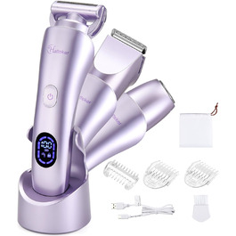 Електричний жіночий епілятор Hatteker 3-в-1: тример для бікіні, бритва та епілятор. З LED-дисплеєм, водонепроникний IPX7, USB-зарядка (фіолетовий)