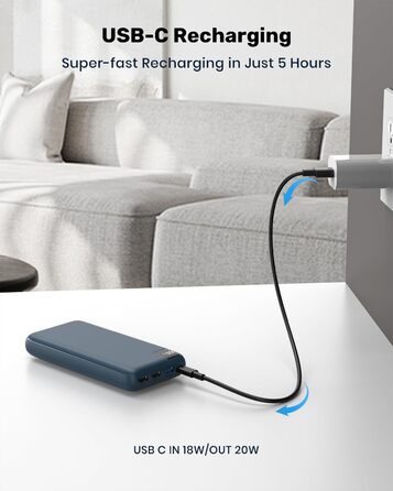 Power Bank SOARAISE 27000mAh з LED-дисплеєм: зарядний акумулятор для телефону та планшета (блакитний)