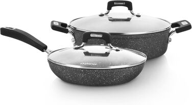 Набір посуду Kasanova New Petra (4 шт.) – каструлі та сковорідки з антипригарним покриттям для індукційних плит та духовки до 180°C, з захистом ручок та нержавіючою ложкою