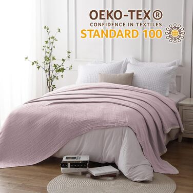 М'яка ковдра Softexly з бавовни 100%, 4-шарова муслінова ковдра, плед для ліжка, дивана, вітальні. Плед для дивана, ліжка, вітальні, 130x150 см, білий (фіолетовий)