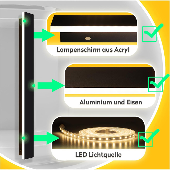 LED Wall Lamp Outdoor/Indoor Long Wall Lamp Anthracite, IP67 Waterproof Outdoor Wall Lights Aluminum Alloy Black Outdoor Light Terrace Wall Light For Gardens, Villa, Warm Light, 30*5cm, 7w