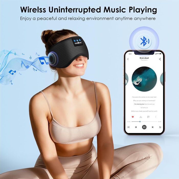 Маска для сну Musicozy з навушниками Bluetooth | 100% затемнення, для подорожей, релаксації | Подарунок для чоловіків та жінок