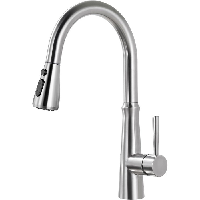 Змішувач кухонний iVIGA висувний з дозатором, водоспад, 360° поворот, 3 режими, щітене нікель